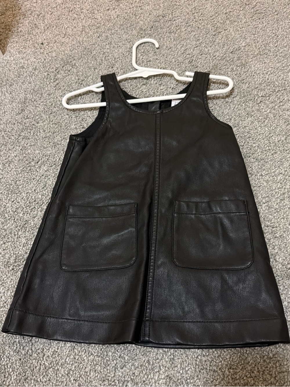 GAP Black Faux Leather Pocket Pinafore Dress